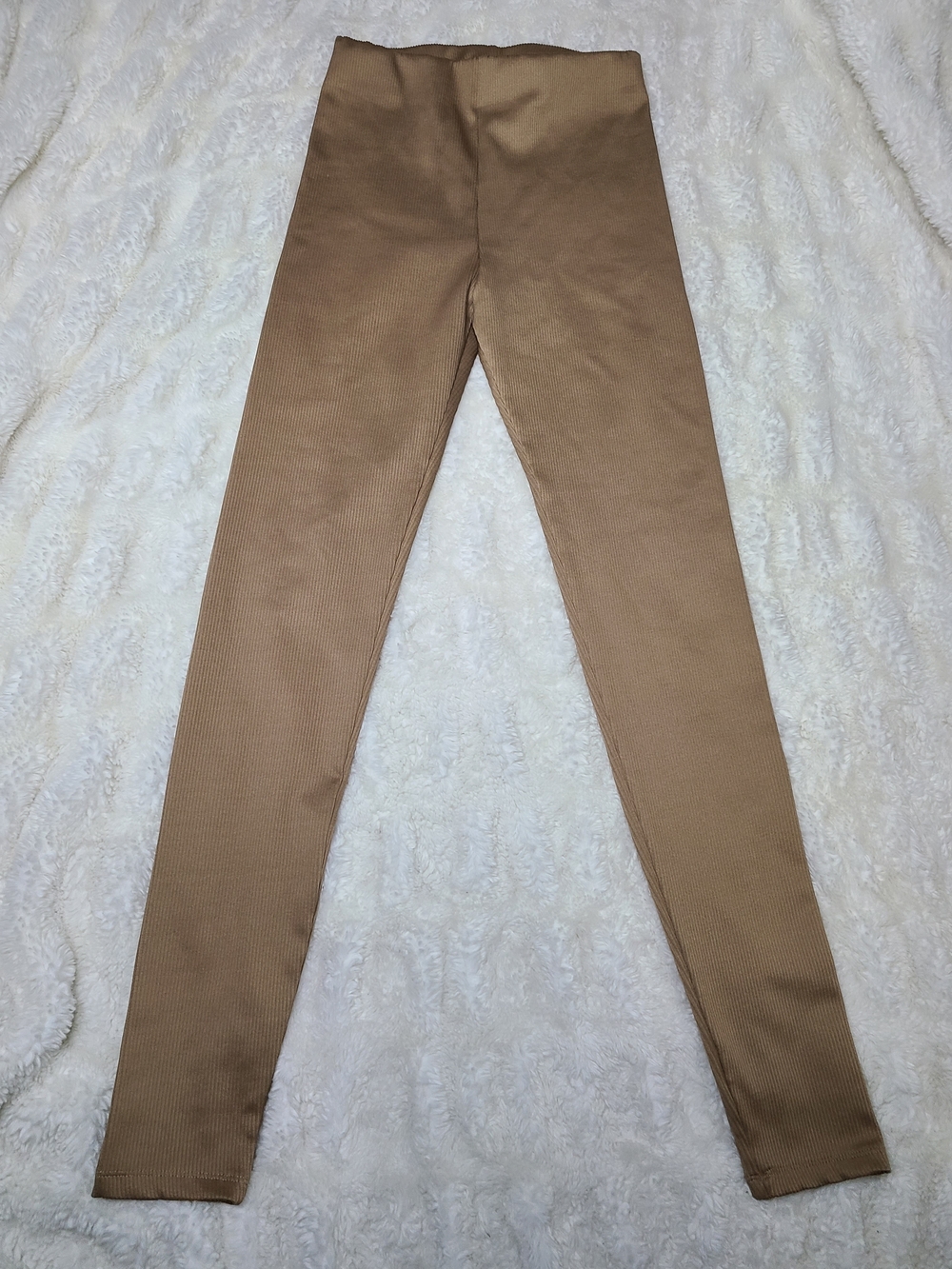 H&M Ribbed High-Waist Leggings in Tan Size S